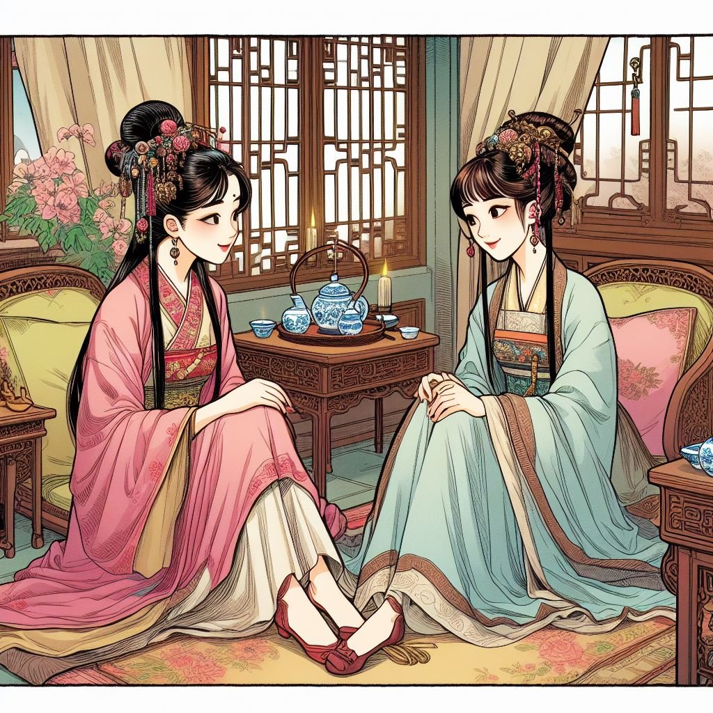 Ling Jingshu and Ling JIngyan talking with each other